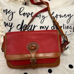 Dooney & Bourke Red Pebbled Leather Crossbody with Tan Trim